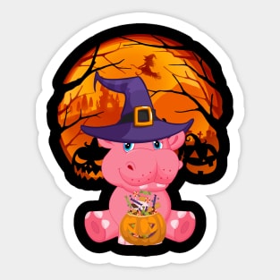 Hippopotamus pumpkin witch Sticker